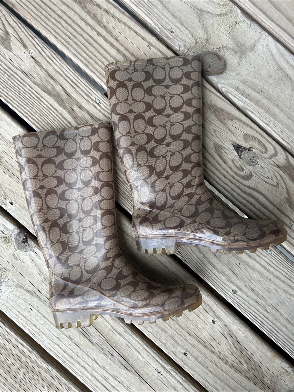 Coach Brown Monogram Waterproof Rain Boots